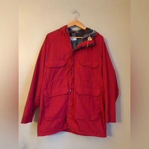 VTG Fieldmaster Chore Barn Coat Canvas Jacket Mens SZ L Red Wool Blanket Lined